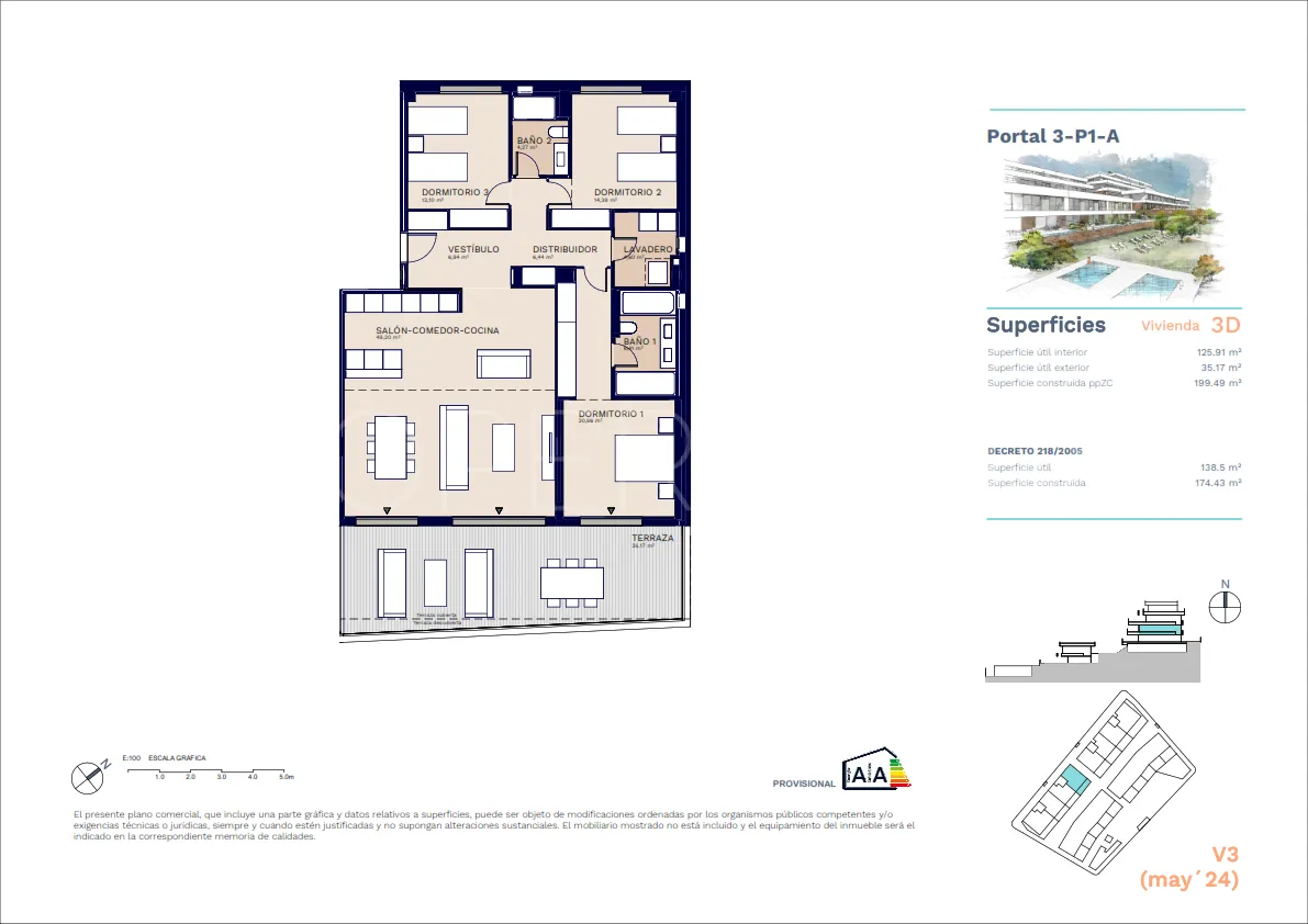 Apartamento a la venta con 3 dormitorios en Estepona Oeste
